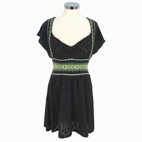 Free People Fair Isle Sweetheart Knit Sweater Dress Charcoal Gray Size Medium - Picture 1 of 11